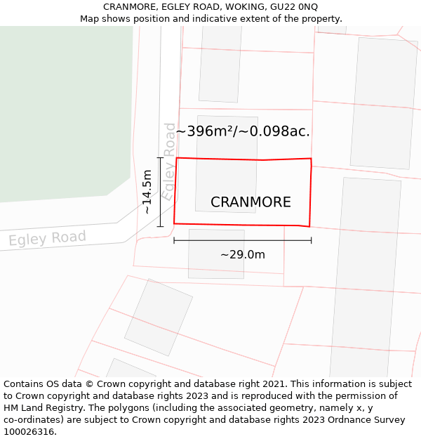 CRANMORE, EGLEY ROAD, WOKING, GU22 0NQ: Plot and title map