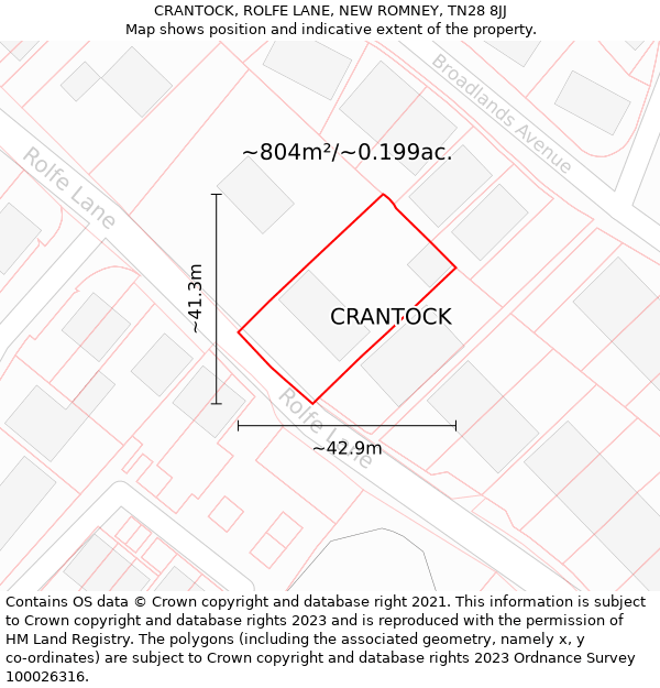 CRANTOCK, ROLFE LANE, NEW ROMNEY, TN28 8JJ: Plot and title map