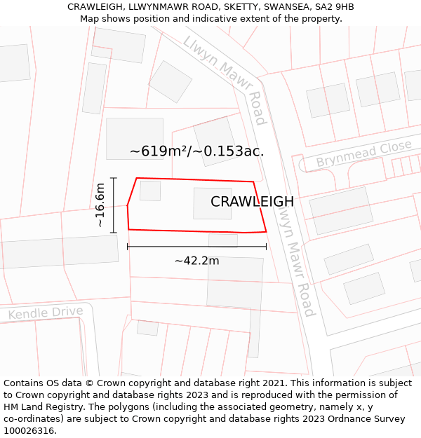 CRAWLEIGH, LLWYNMAWR ROAD, SKETTY, SWANSEA, SA2 9HB: Plot and title map