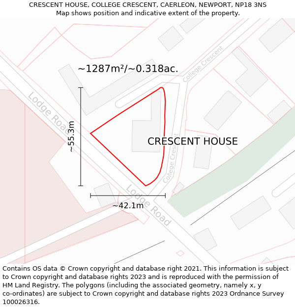 CRESCENT HOUSE, COLLEGE CRESCENT, CAERLEON, NEWPORT, NP18 3NS: Plot and title map