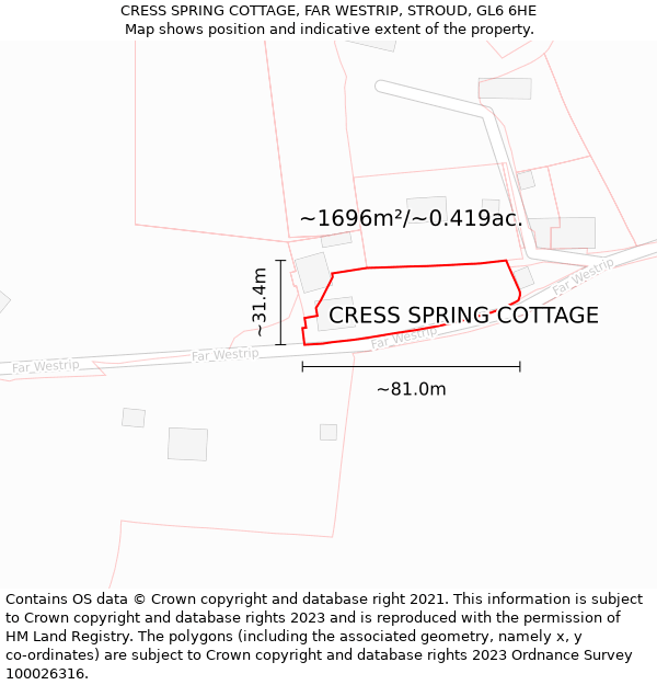 CRESS SPRING COTTAGE, FAR WESTRIP, STROUD, GL6 6HE: Plot and title map