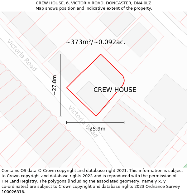 CREW HOUSE, 6, VICTORIA ROAD, DONCASTER, DN4 0LZ: Plot and title map