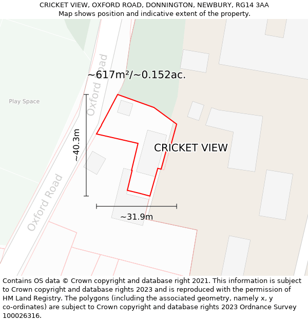 CRICKET VIEW, OXFORD ROAD, DONNINGTON, NEWBURY, RG14 3AA: Plot and title map
