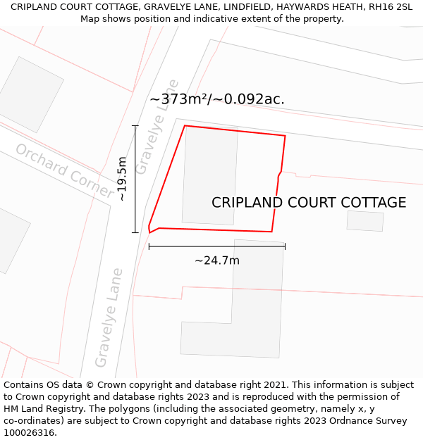 CRIPLAND COURT COTTAGE, GRAVELYE LANE, LINDFIELD, HAYWARDS HEATH, RH16 2SL: Plot and title map