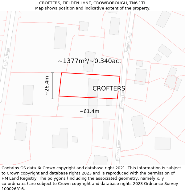 CROFTERS, FIELDEN LANE, CROWBOROUGH, TN6 1TL: Plot and title map