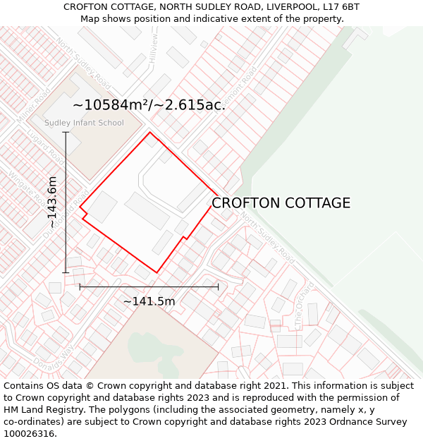 CROFTON COTTAGE, NORTH SUDLEY ROAD, LIVERPOOL, L17 6BT: Plot and title map
