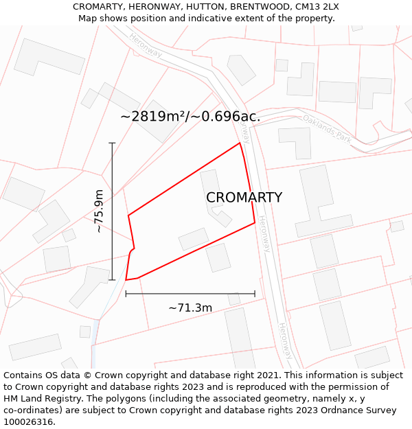 CROMARTY, HERONWAY, HUTTON, BRENTWOOD, CM13 2LX: Plot and title map