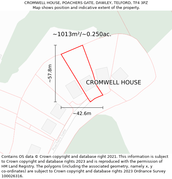 CROMWELL HOUSE, POACHERS GATE, DAWLEY, TELFORD, TF4 3PZ: Plot and title map
