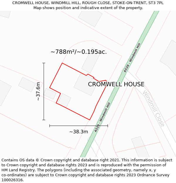 CROMWELL HOUSE, WINDMILL HILL, ROUGH CLOSE, STOKE-ON-TRENT, ST3 7PL: Plot and title map