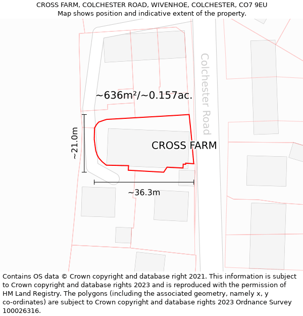 CROSS FARM, COLCHESTER ROAD, WIVENHOE, COLCHESTER, CO7 9EU: Plot and title map