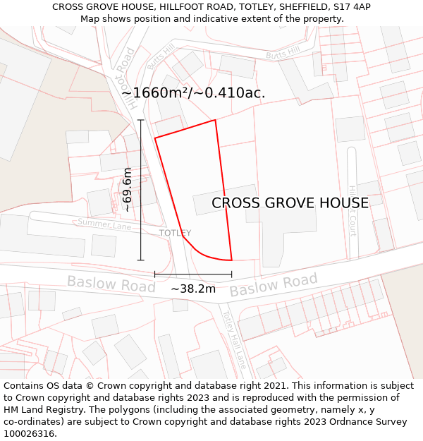CROSS GROVE HOUSE, HILLFOOT ROAD, TOTLEY, SHEFFIELD, S17 4AP: Plot and title map