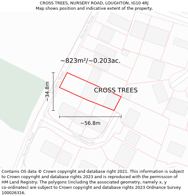CROSS TREES, NURSERY ROAD, LOUGHTON, IG10 4RJ: Plot and title map