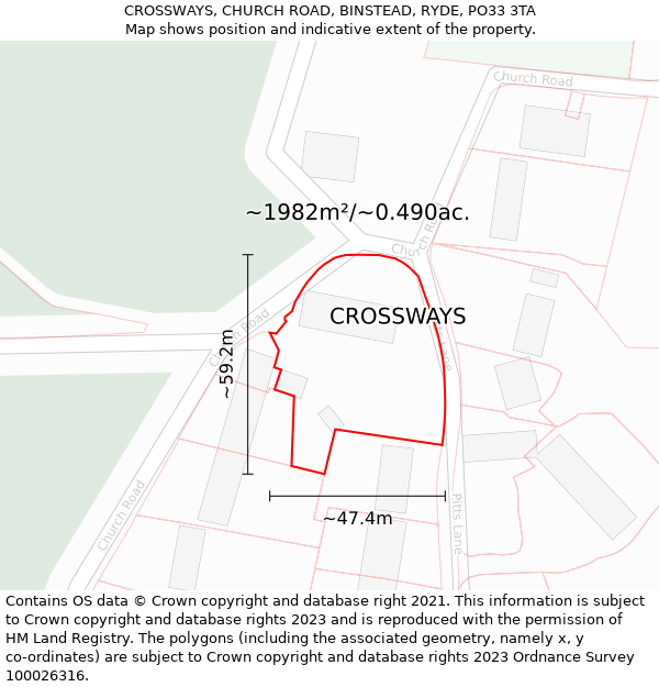 CROSSWAYS, CHURCH ROAD, BINSTEAD, RYDE, PO33 3TA: Plot and title map