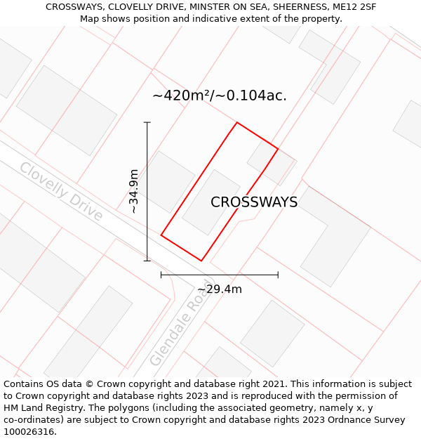 CROSSWAYS, CLOVELLY DRIVE, MINSTER ON SEA, SHEERNESS, ME12 2SF: Plot and title map