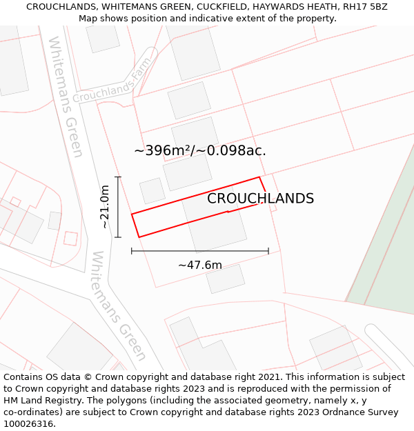 CROUCHLANDS, WHITEMANS GREEN, CUCKFIELD, HAYWARDS HEATH, RH17 5BZ: Plot and title map