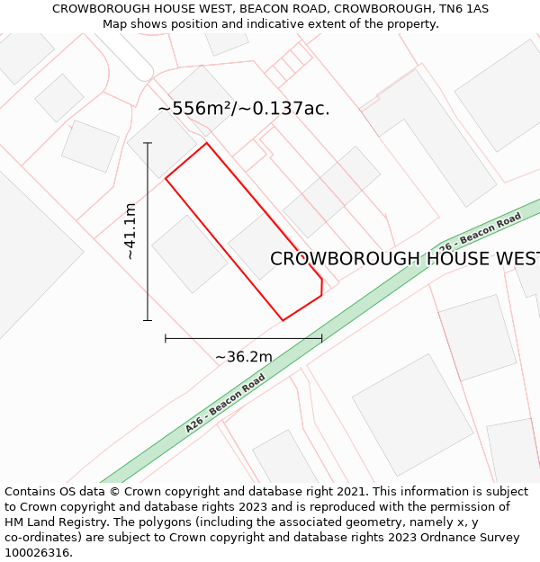 CROWBOROUGH HOUSE WEST, BEACON ROAD, CROWBOROUGH, TN6 1AS: Plot and title map