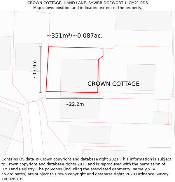 CROWN COTTAGE, HAND LANE, SAWBRIDGEWORTH, CM21 0DS: Plot and title map