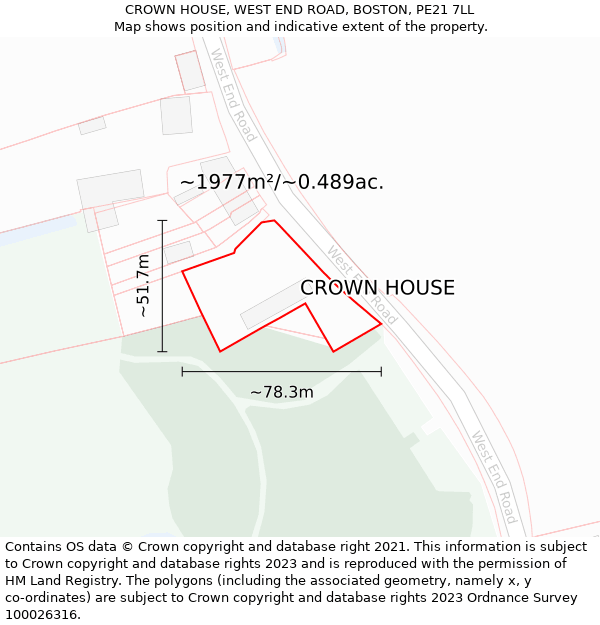 CROWN HOUSE, WEST END ROAD, BOSTON, PE21 7LL: Plot and title map