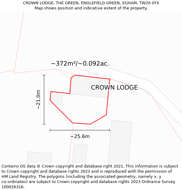CROWN LODGE, THE GREEN, ENGLEFIELD GREEN, EGHAM, TW20 0YX: Plot and title map