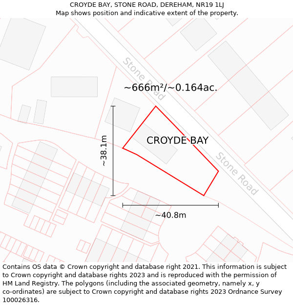 CROYDE BAY, STONE ROAD, DEREHAM, NR19 1LJ: Plot and title map