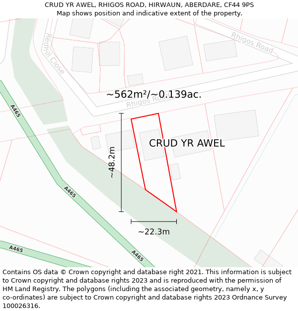 CRUD YR AWEL, RHIGOS ROAD, HIRWAUN, ABERDARE, CF44 9PS: Plot and title map