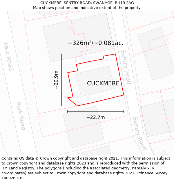 CUCKMERE, SENTRY ROAD, SWANAGE, BH19 2AG: Plot and title map