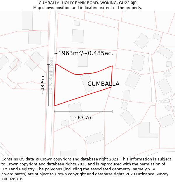 CUMBALLA, HOLLY BANK ROAD, WOKING, GU22 0JP: Plot and title map