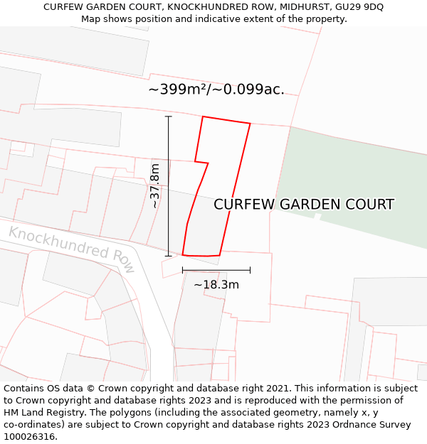 CURFEW GARDEN COURT, KNOCKHUNDRED ROW, MIDHURST, GU29 9DQ: Plot and title map