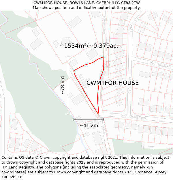 CWM IFOR HOUSE, BOWLS LANE, CAERPHILLY, CF83 2TW: Plot and title map