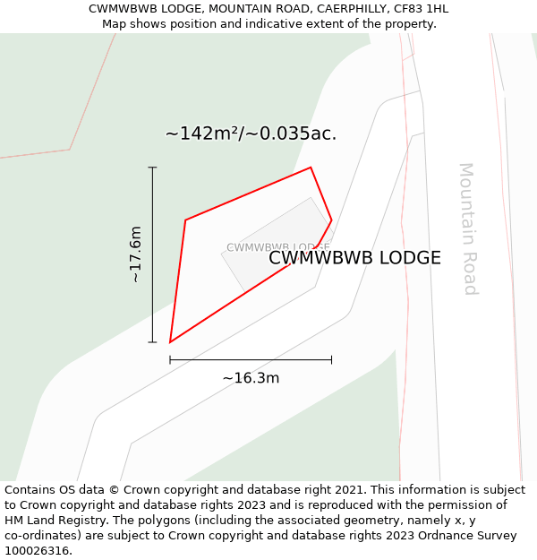 CWMWBWB LODGE, MOUNTAIN ROAD, CAERPHILLY, CF83 1HL: Plot and title map