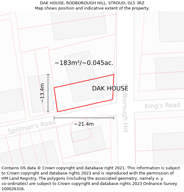 DAK HOUSE, RODBOROUGH HILL, STROUD, GL5 3RZ: Plot and title map