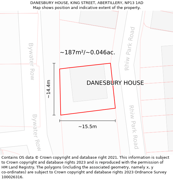 DANESBURY HOUSE, KING STREET, ABERTILLERY, NP13 1AD: Plot and title map