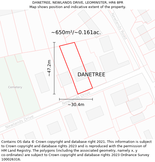 DANETREE, NEWLANDS DRIVE, LEOMINSTER, HR6 8PR: Plot and title map
