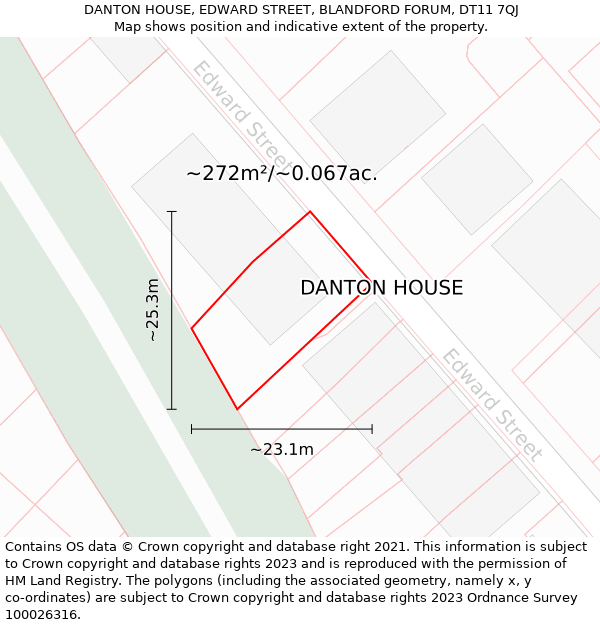 DANTON HOUSE, EDWARD STREET, BLANDFORD FORUM, DT11 7QJ: Plot and title map