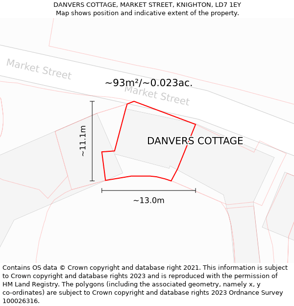 DANVERS COTTAGE, MARKET STREET, KNIGHTON, LD7 1EY: Plot and title map