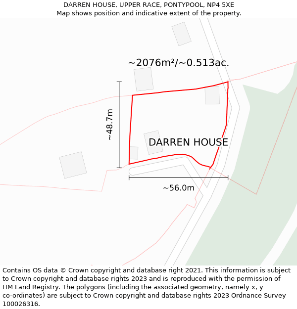DARREN HOUSE, UPPER RACE, PONTYPOOL, NP4 5XE: Plot and title map