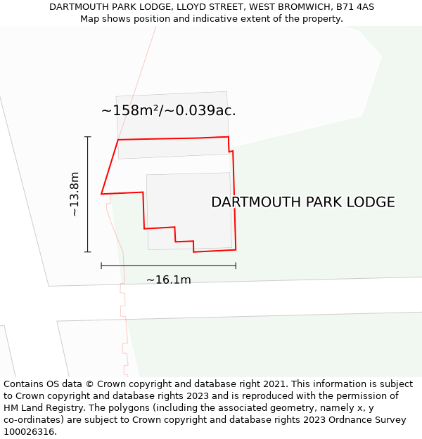DARTMOUTH PARK LODGE, LLOYD STREET, WEST BROMWICH, B71 4AS: Plot and title map