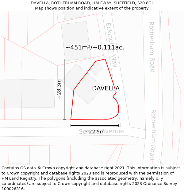 DAVELLA, ROTHERHAM ROAD, HALFWAY, SHEFFIELD, S20 8GL: Plot and title map