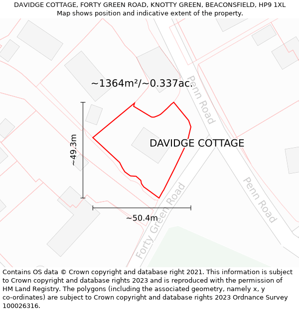 DAVIDGE COTTAGE, FORTY GREEN ROAD, KNOTTY GREEN, BEACONSFIELD, HP9 1XL: Plot and title map