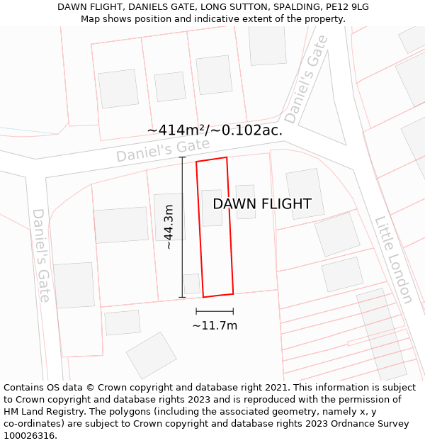 DAWN FLIGHT, DANIELS GATE, LONG SUTTON, SPALDING, PE12 9LG: Plot and title map