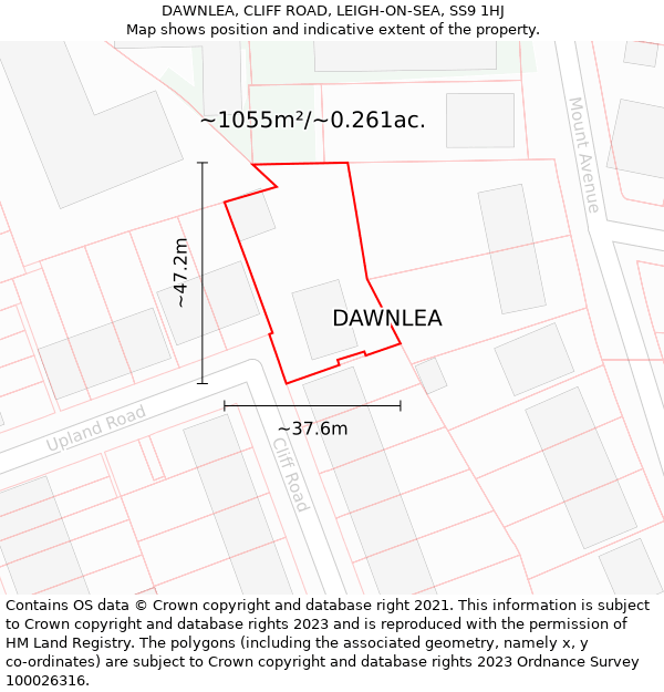 DAWNLEA, CLIFF ROAD, LEIGH-ON-SEA, SS9 1HJ: Plot and title map