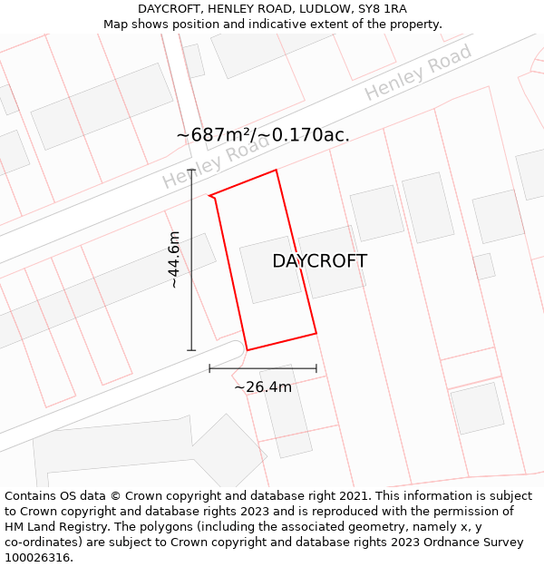 DAYCROFT, HENLEY ROAD, LUDLOW, SY8 1RA: Plot and title map