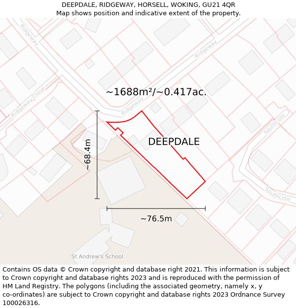 DEEPDALE, RIDGEWAY, HORSELL, WOKING, GU21 4QR: Plot and title map