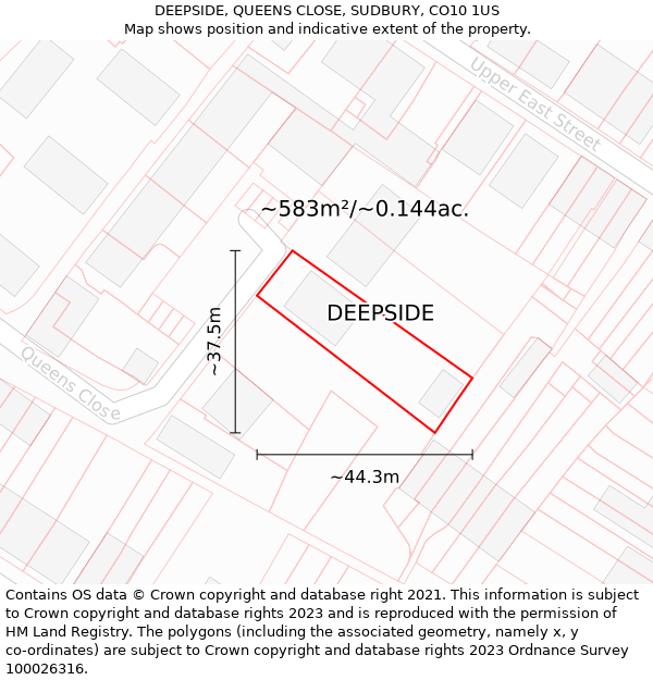 DEEPSIDE, QUEENS CLOSE, SUDBURY, CO10 1US: Plot and title map