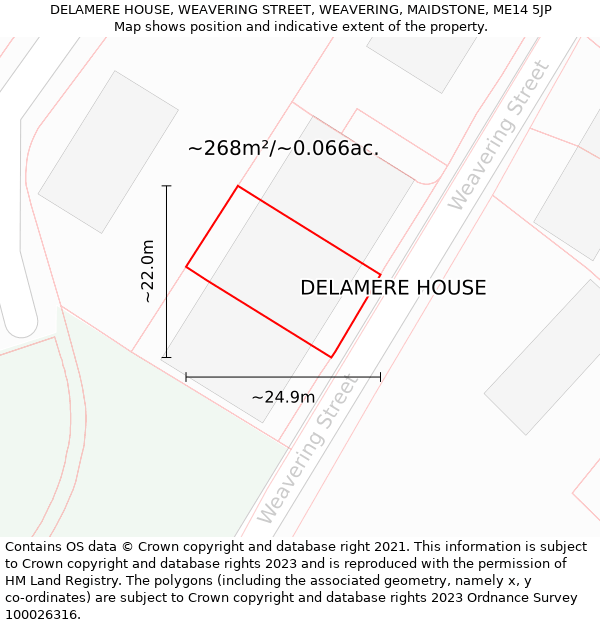 DELAMERE HOUSE, WEAVERING STREET, WEAVERING, MAIDSTONE, ME14 5JP: Plot and title map