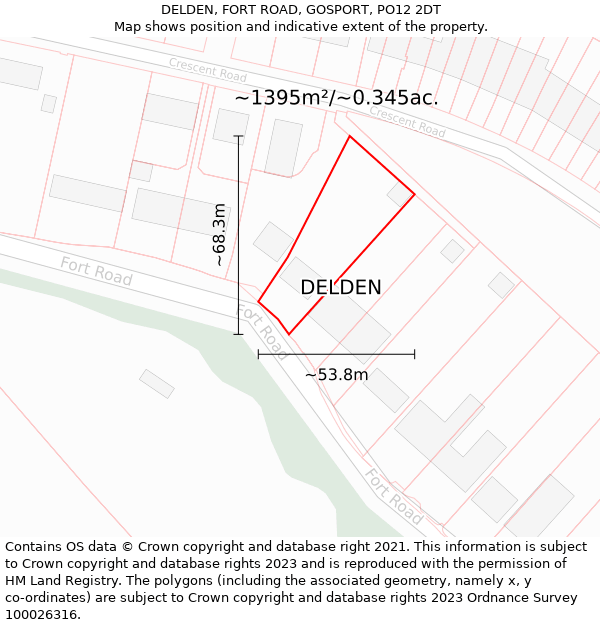 DELDEN, FORT ROAD, GOSPORT, PO12 2DT: Plot and title map