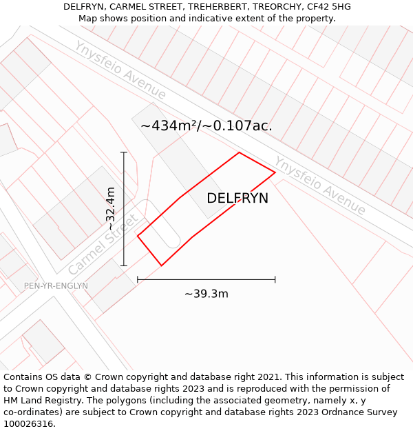 DELFRYN, CARMEL STREET, TREHERBERT, TREORCHY, CF42 5HG: Plot and title map