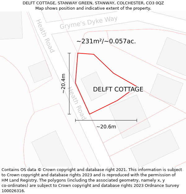 DELFT COTTAGE, STANWAY GREEN, STANWAY, COLCHESTER, CO3 0QZ: Plot and title map