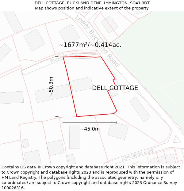 DELL COTTAGE, BUCKLAND DENE, LYMINGTON, SO41 9DT: Plot and title map