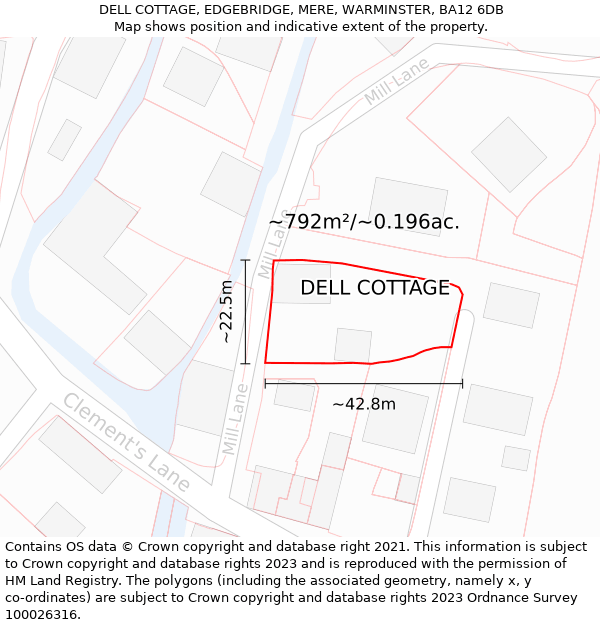 DELL COTTAGE, EDGEBRIDGE, MERE, WARMINSTER, BA12 6DB: Plot and title map